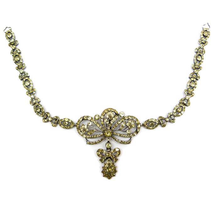 18th century chrysolite flower and bow pendant necklace | MasterArt